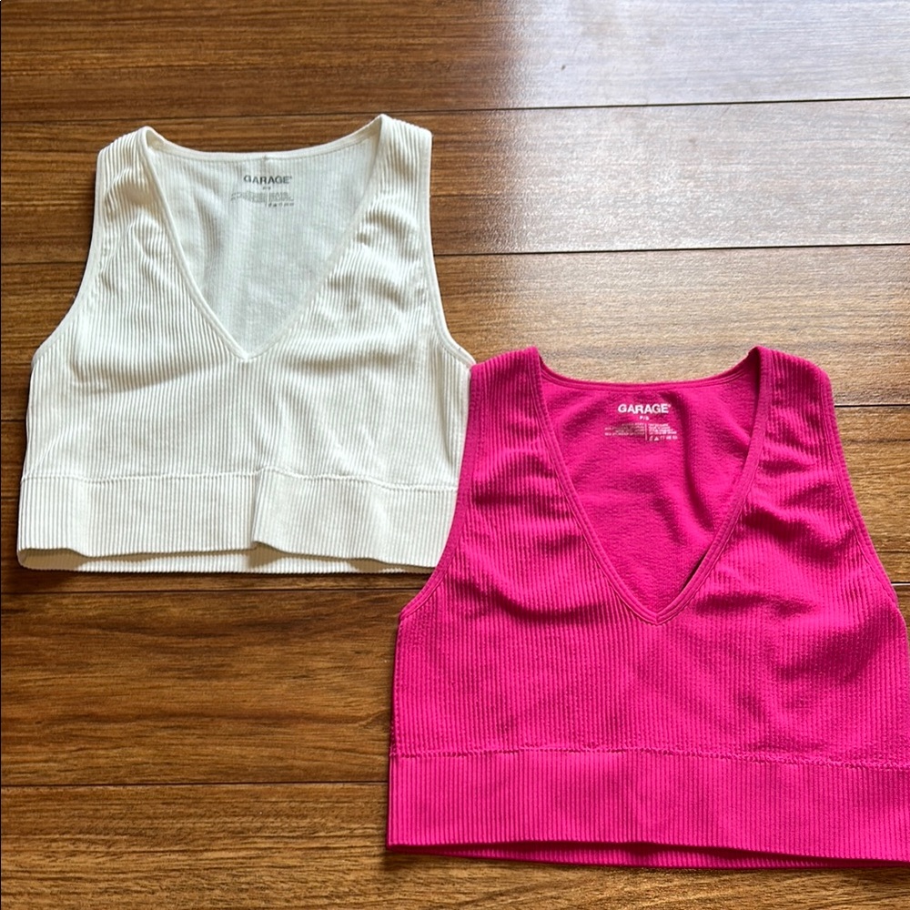 Garage Pink and Cream Fitted Crop Tank Tops